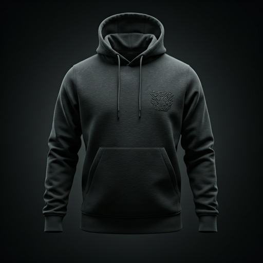 KINETIC_HOODIE — heavy-weight black streetwear hoodie with technical embroidery