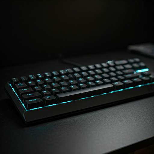 MATRIX_DECK — custom mechanical keyboard with dark translucent keycaps and cyan underglow